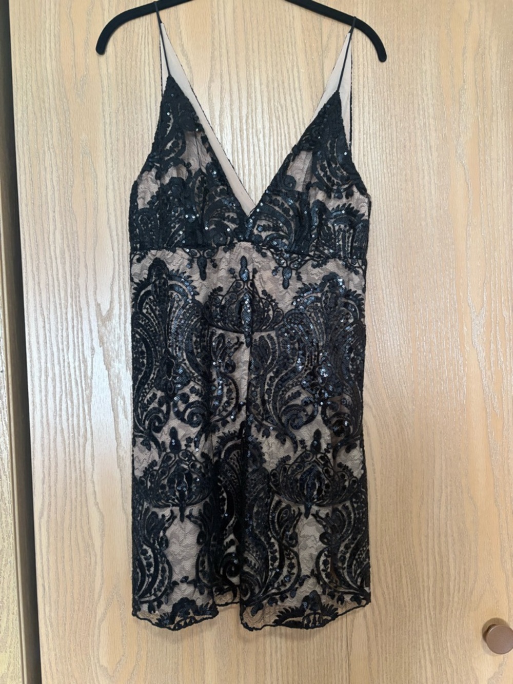 Free People Black Sequin Lace Night Shimmers Dress